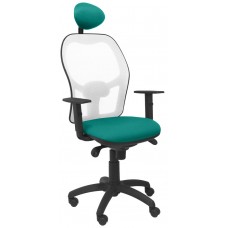 PIQUERAS Y CRESPO Silla Jorquera malla blanca asiento bali turquesa con cabecero fijo en Huesoi