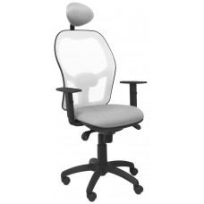 PIQUERAS Y CRESPO Silla Jorquera malla blanca asiento bali gris claro con cabecero fijo en Huesoi
