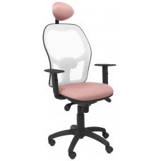 PIQUERAS Y CRESPO Silla Jorquera malla blanca asiento bali rosa palido con cabecero fijo en Huesoi