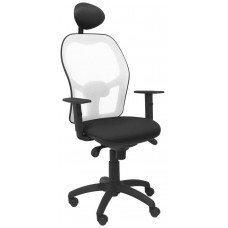 PIQUERAS Y CRESPO Silla Jorquera malla blanca asiento bali negro con cabecero fijo en Huesoi