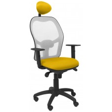 PIQUERAS Y CRESPO Silla Jorquera malla gris asiento bali amarillo con cabecero fijo en Huesoi