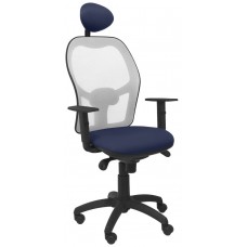 PIQUERAS Y CRESPO Silla Jorquera malla gris asiento bali azul marino con cabecero fijo en Huesoi