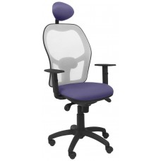 PIQUERAS Y CRESPO Silla Jorquera malla gris asiento bali azul claro con cabecero fijo en Huesoi
