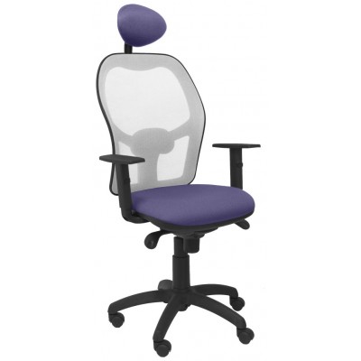 PIQUERAS Y CRESPO Silla Jorquera malla gris asiento bali azul claro con cabecero fijo en Huesoi