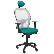 PIQUERAS Y CRESPO Silla Jorquera malla gris asiento bali turquesa con cabecero fijo en Huesoi
