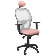 PIQUERAS Y CRESPO Silla Jorquera malla gris asiento bali rosa palido con cabecero fijo en Huesoi