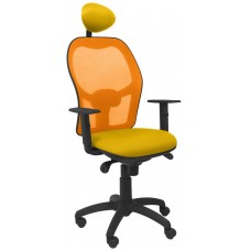 PIQUERAS Y CRESPO Silla Jorquera malla naranja asiento bali amarillo con cabecero fijo en Huesoi