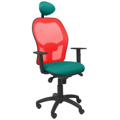PIQUERAS Y CRESPO Silla Jorquera malla roja asiento bali turquesa con cabecero fijo en Huesoi