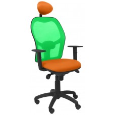 PIQUERAS Y CRESPO Silla Jorquera malla verde asiento bali naranja con cabecero fijo en Huesoi