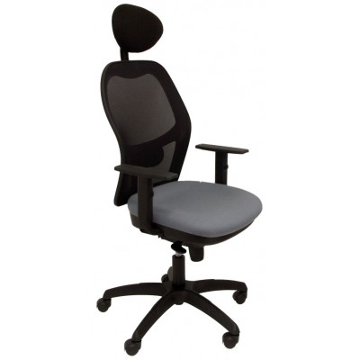 PIQUERAS Y CRESPO Silla Jorquera malla negra asiento bali gris con cabecero fijo en Huesoi