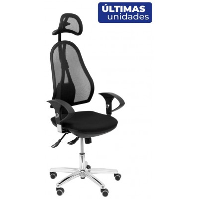PIQUERAS Y CRESPO Silla Socuellamos sincro malla negra asiento tela negra brazos regulables con cabecero ¡Ultimas unidades!! en Huesoi