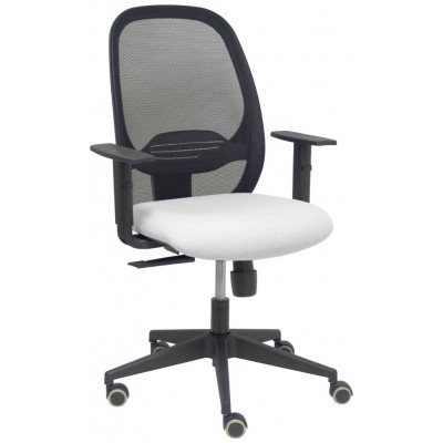 PIQUERAS Y CRESPO Silla Cilanco negra malla negra asiento bali blanco brazo regulable. en Huesoi