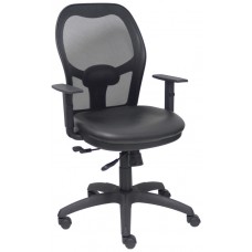 PIQUERAS Y CRESPO Silla Jorquera traslack malla negra asiento similpiel negro brazos regulables en Huesoi