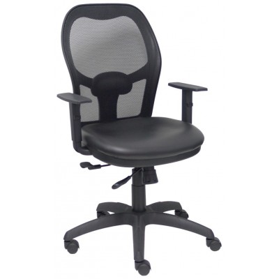 PIQUERAS Y CRESPO Silla Jorquera traslack malla negra asiento similpiel negro brazos regulables en Huesoi