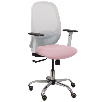 PIQUERAS Y CRESPO Silla Cilanco blanca malla blanca asiento bali rosa brazo regulable base cromada ruedas de parque en Huesoi