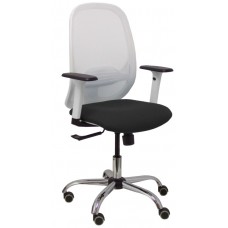 PIQUERAS Y CRESPO Silla Cilanco blanca malla blanca asiento bali negro brazo regulable base cromada ruedas de parque en Huesoi