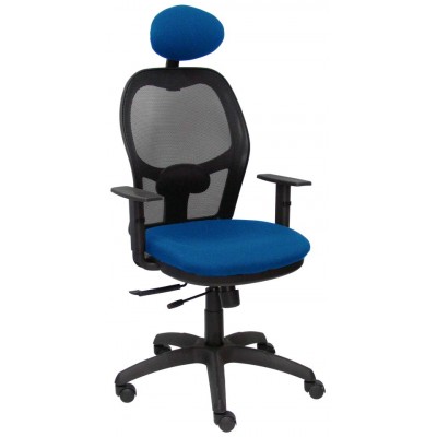 PIQUERAS Y CRESPO Silla Jorquera traslack malla negra asiento bali azul brazos regulables y cabecero en Huesoi