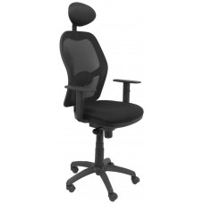 PIQUERAS Y CRESPO Silla Jorquera malla negra asiento bali negro con cabecero fijo y ruedas de parque en Huesoi