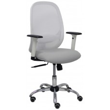 PIQUERAS Y CRESPO Silla Cilanco blanca malla blanca asiento bali gris claro brazo regulable base cromada ruedas parque en Huesoi