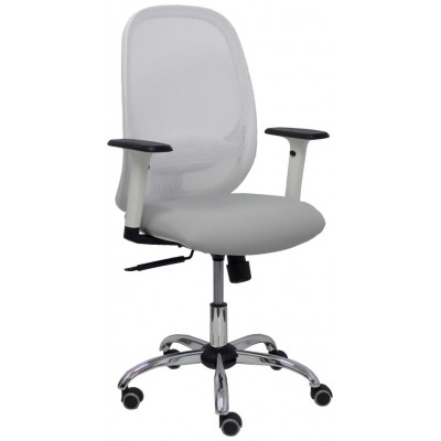PIQUERAS Y CRESPO Silla Cilanco blanca malla blanca asiento bali gris claro brazo regulable base cromada ruedas parque en Huesoi