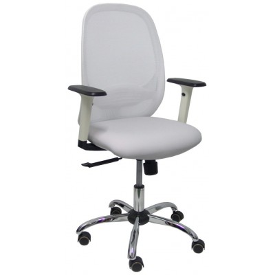 PIQUERAS Y CRESPO Silla Cilanco blanca malla blanca asto similpiel gris brazo reg. base crom RP en Huesoi