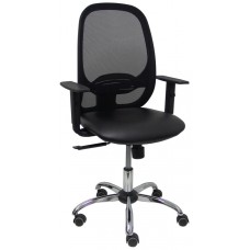 PIQUERAS Y CRESPO Silla Cilanco negra malla negra asiento similpiel negro brazo regulable base cromada en Huesoi