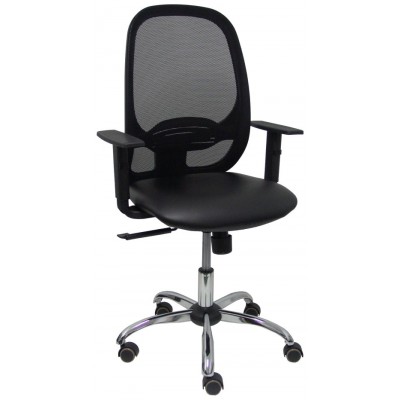 PIQUERAS Y CRESPO Silla Cilanco negra malla negra asiento similpiel negro brazo regulable base cromada en Huesoi