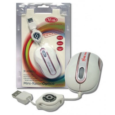 MOUSE 3FREE MINI OPTICO USB MSM201/WP CABLE RETRACTIL en Huesoi