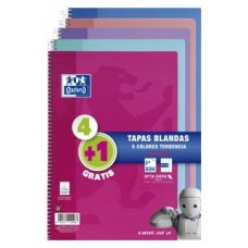 PACK 4+1 CUADERNO ESPIRAL TAPA BLANDA FOLIO 80 HOJAS 4X4 CON MARGEN COLORES TENDENCIA OXFORD 400072719 (Espera 4 dias) en Huesoi