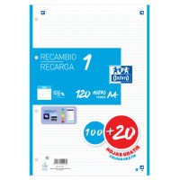 RECAMBIO COLOR 1 A4  100+20 HOJAS 5X5 TURQUESA 90GRS OXFORD 400158058 (Espera 4 dias) en Huesoi