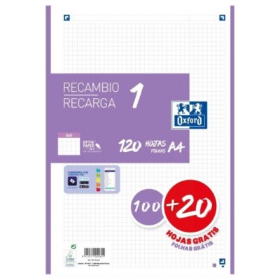 RECAMBIO COLOR 1 A4 100+20 HOJAS 5X5 LILA 90GRS OXFORD 400158164 (Espera 4 dias) en Huesoi