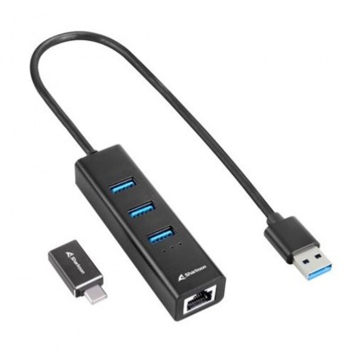 HUB USB SHARKOON 3X3.2 GEN 1 + RJ45  ALUMINIO NEGRO en Huesoi