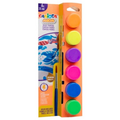 CAJA 6 BOTES DE TÉMPERA CON PINCEL NEON CARIOCA 40486 (Espera 4 dias) en Huesoi