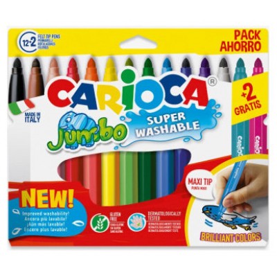 CAJA 12+2 ROTULADORES COLORES SURTIDOS JUMBO SUPERLAVABLE CARIOCA 40567 (Espera 4 dias) en Huesoi