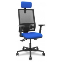 PIQUERAS Y CRESPO Silla Bormate asincro malla negra asiento bali azul brazos 2D ruedas 65mm cabecero regulable en Huesoi