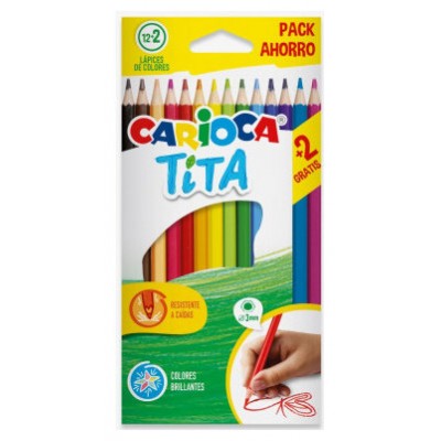 CAJA 12+2 LAPICES COLORES SURTIDOS RESINA TITA CARIOCA 43878 (Espera 4 dias) en Huesoi
