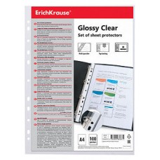 SET DE 100 FUNDAS MULTITALADRAS GLOSSY CLEAR, 60 MCM, A4, TRANSPARENTE ERICH KRAUSE 46703 (Espera 4 dias) en Huesoi