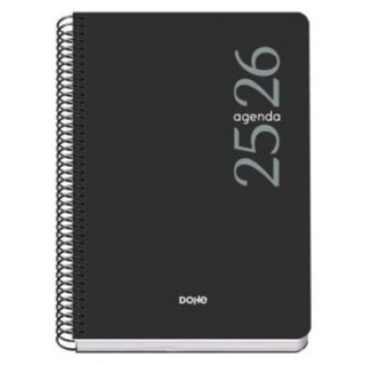 AGENDA ESCOLAR 2025-2026 TAMAÑO A5 TAPA POLIPROPILENO DÍA PÁGINA MODELO ESENCIAL BASIC NEGRO DOHE 52075 (Espera 4 dias) en Huesoi