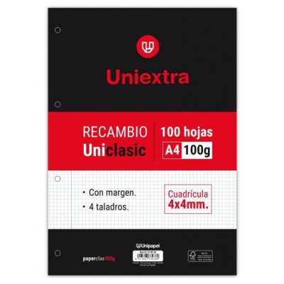 RECAMBIO UNIEXTRA A4 UNICLASIC 100 HOJAS 100G 4X4 C/M PAPYRUS 53390900 (Espera 4 dias) en Huesoi