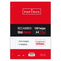 RECAMBIO PAQUETE 100 HOJAS A4 UNICLASIC 90 GR. 4X4 CON MARGEN PAPYRUS 53391000 (Espera 4 dias) en Huesoi