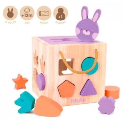 JUGUETE EDUCATIVO DE MADERA CUBO PARA ENCAJAR PIEZAS "RABBIT" MILAN 660505 (Espera 4 dias) en Huesoi