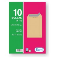 PAQUETES DE 10 BOLSAS KRAFT, CON TIRA DE SILICONA TAMAÑO 184X261 80 GRS. SAM 665099 (Espera 4 dias) en Huesoi