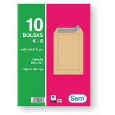 PAQUETES DE 10 BOLSAS KRAFT, CON TIRA DE SILICONA TAMAÑO 184X261 80 GRS. SAM 665099 (Espera 4 dias) en Huesoi