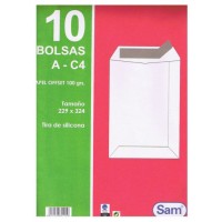 PAQUETES DE 10 BOLSAS BLANCAS, CON TIRA DE SILICONA TAMAÑO 229X324 100 GRS. SAM 665105 (Espera 4 dias) en Huesoi