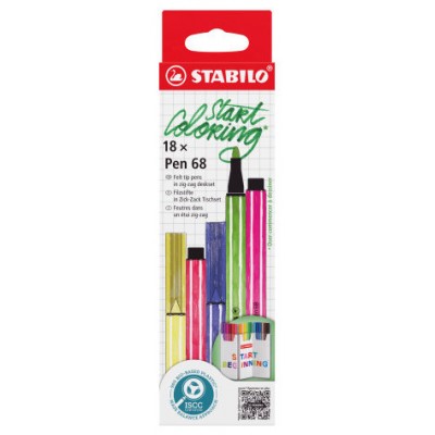 ESTUCHE CARTON ZIG-ZAG ROTULADORES PUNTA FIBRA MEDIA 1MM. PEN 68 CON 18 UNIDADES COLORES SURTIDOS STABILO 6818-8 (Espera 4 dias) en Huesoi