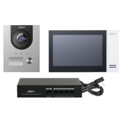 (DHI-KTP01L(S) )DAHUA KIT DE VIDEOPORTERO IP COMPUESTO POR 1X VIDEOPORTERO DHI-VTO2201F-P 1X MONITOR (VTH2421FW-P) 1X SWITCH DH-PFS3005-4ET-36E (Espera 4 dias) en Huesoi