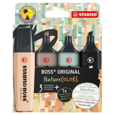 STABILO BOSS ORIGINAL NatureColors marcador 4 pieza(s) Punta de cincel Beige, Negro, Verde, Gris claro (Espera 4 dias) en Huesoi