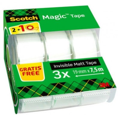 PACK 2+1 ROLLOS CINTA INVISIBLE 19MM X 7,5M MAGICCON DISPENSADOR 8-1975C3 SCOTH 7100088375 (Espera 4 dias) en Huesoi