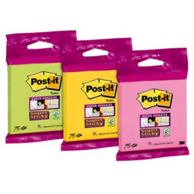 BLISTER BLOC 90 HOJAS NOTAS ADHESIVAS 76X76MM SUPER STICKY COLORES SURTIDOS 6820-SS3N POST-IT 7100172224 (Espera 4 dias) en Huesoi