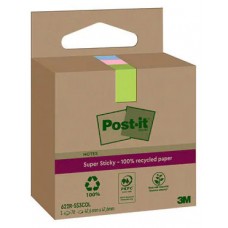 PACK 3 BLOCS 70 HOJAS NOTAS RECICLADAS ADHESIVAS 47,6X47,6MM SUPER STICKY COLORES SURTIDOS CAJA CARTÓN 622 RSS3COL POST-IT 7100284577 (Espera 4 dias) en Huesoi